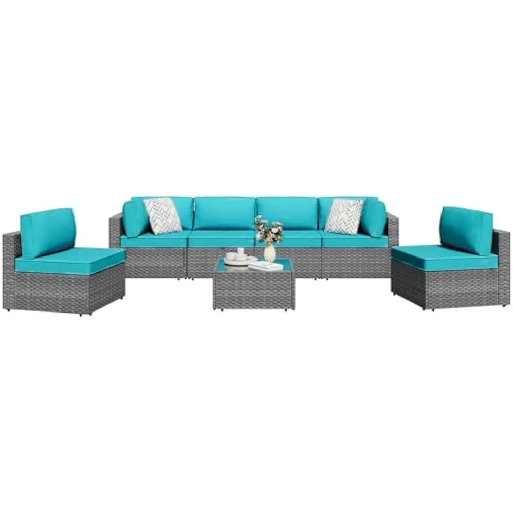 Outdoor 5 Piece Patio Sectional Sofa Set With Wicker
