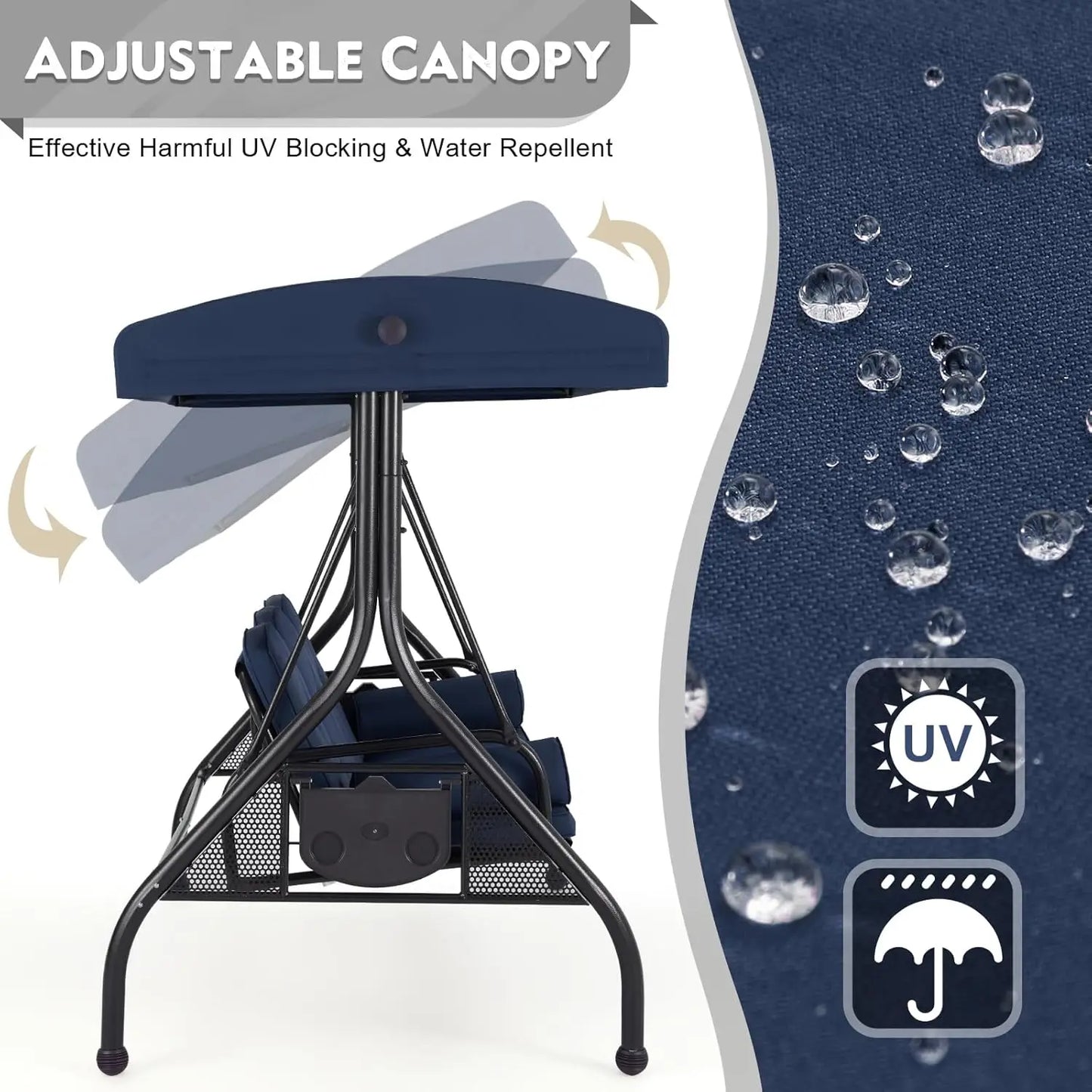 Outdoor Porch Swing With Adjustable Canopy And Stand