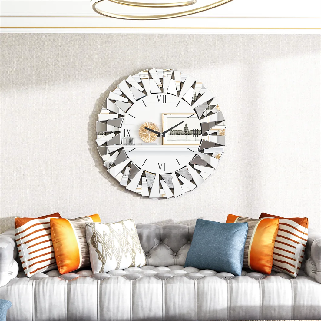 Elegant Mirrored Sunburst Wall Clock With Roman Numerals