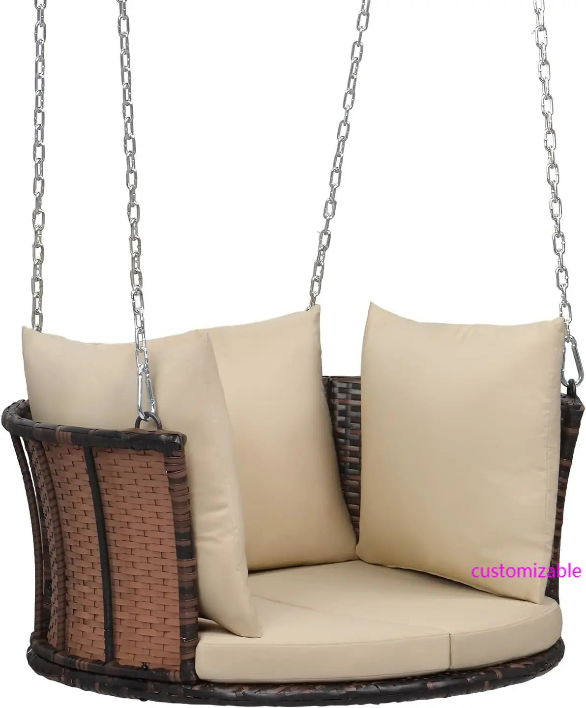 Rattan Porch Swing With Cushions And Adjustable Chains