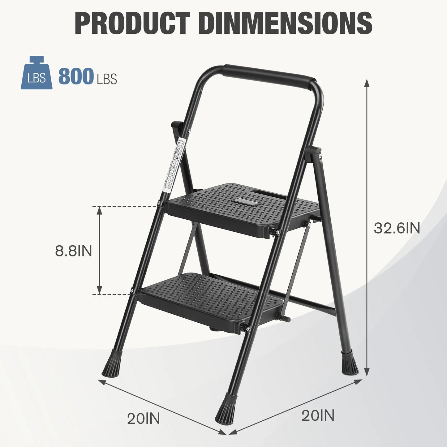 JHK Folding Step Ladder Stool With Anti Slip Pedals 800 Lbs