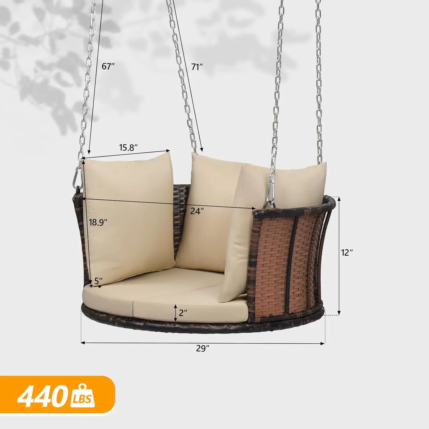 Rattan Porch Swing With Cushions And Adjustable Chains