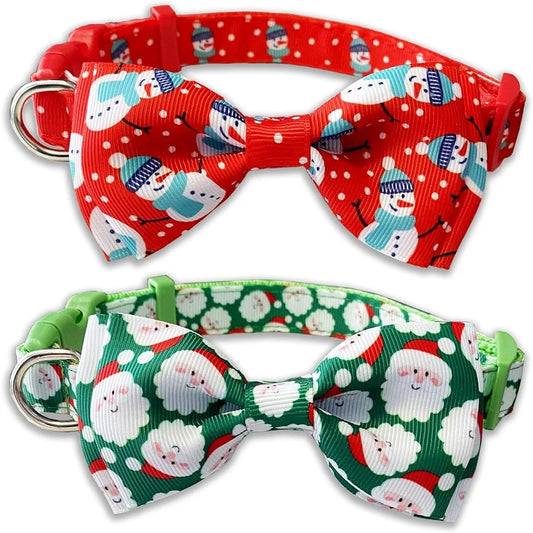 Hign-concerned Christmas Dog Collar With Bow Tie 2 Pack
