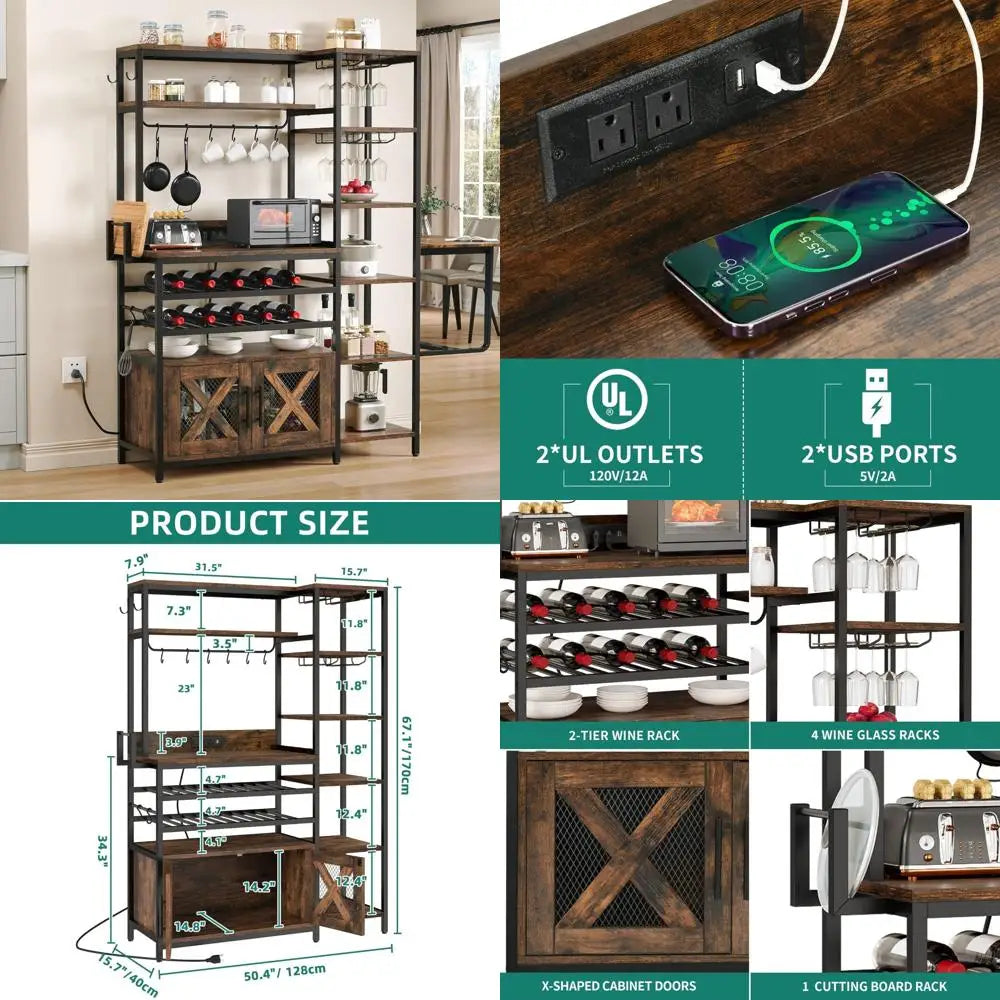 DAFIFY L Shaped Wine Rack With Power Outlet Glass Holder