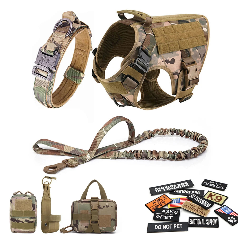 PETRAVELCN Military Dog Harness Vest With Leash Patches Set