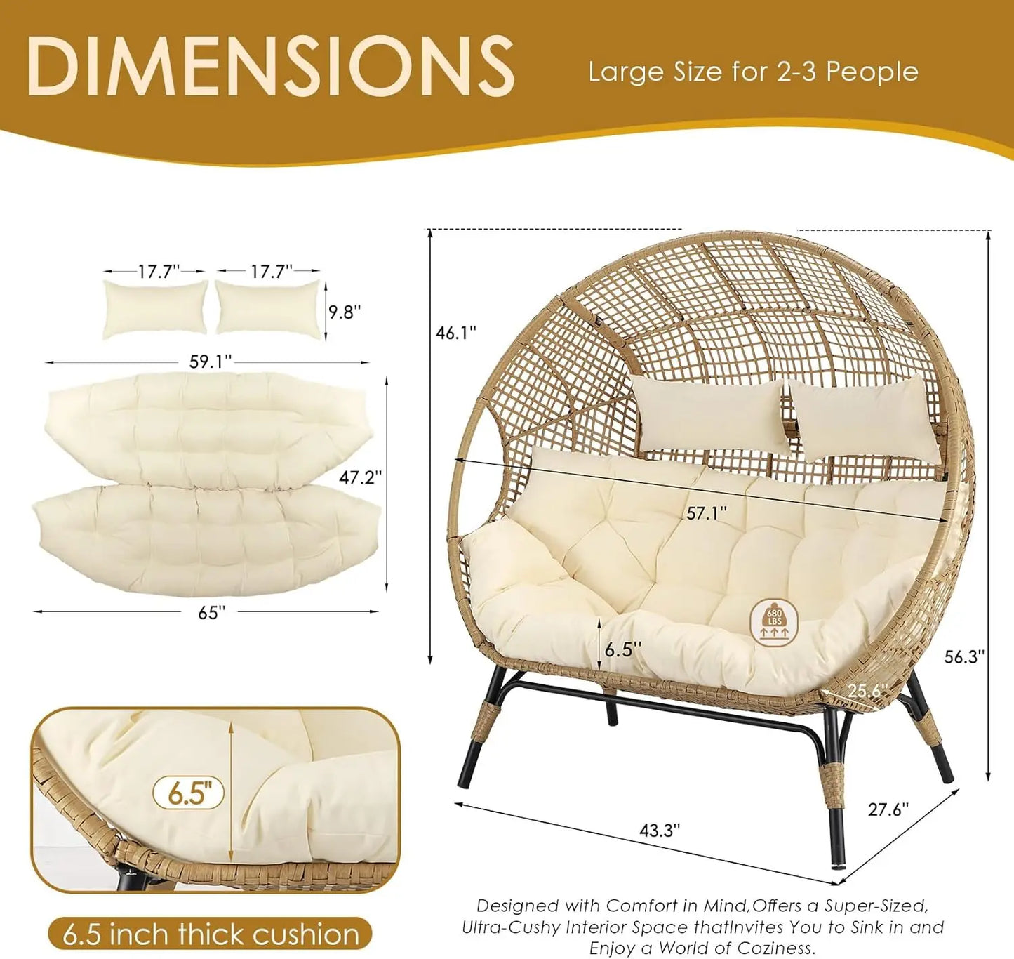 Double Egg Chair Lounge For Indoor Outdoor Comfort Plus