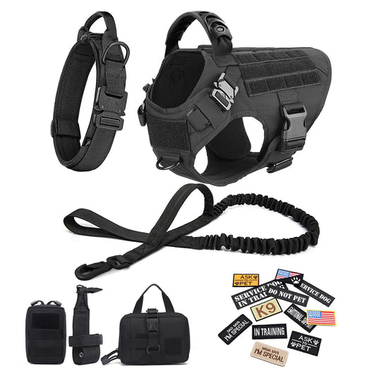 PETRAVELCN Military Dog Harness Vest With Leash Patches Set