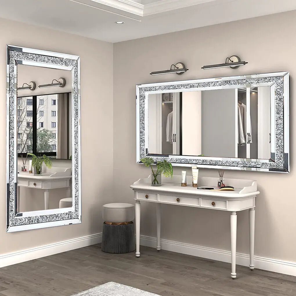 LUVODI Frameless Vanity Mirror With Crystalline Rhinestones Wall Mounted Elegance