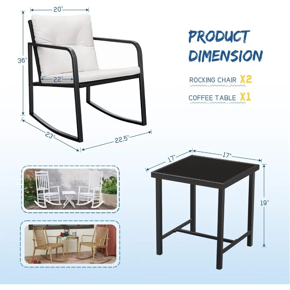 Angduo Rocking Wicker Bistro Set Outdoor Patio Furniture