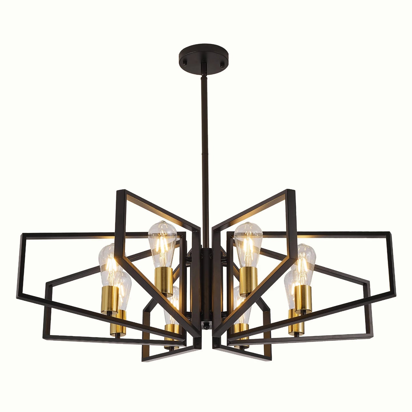 Modern 8-Light Geometric Chandelier Adjustable Height Metal Pendant Light Fixture for Living Room and Dining Areas