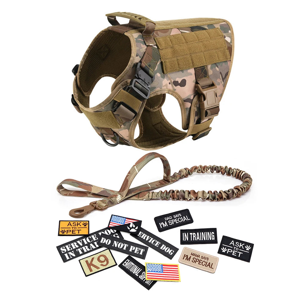 PETRAVELCN Military Dog Harness Vest With Leash Patches Set