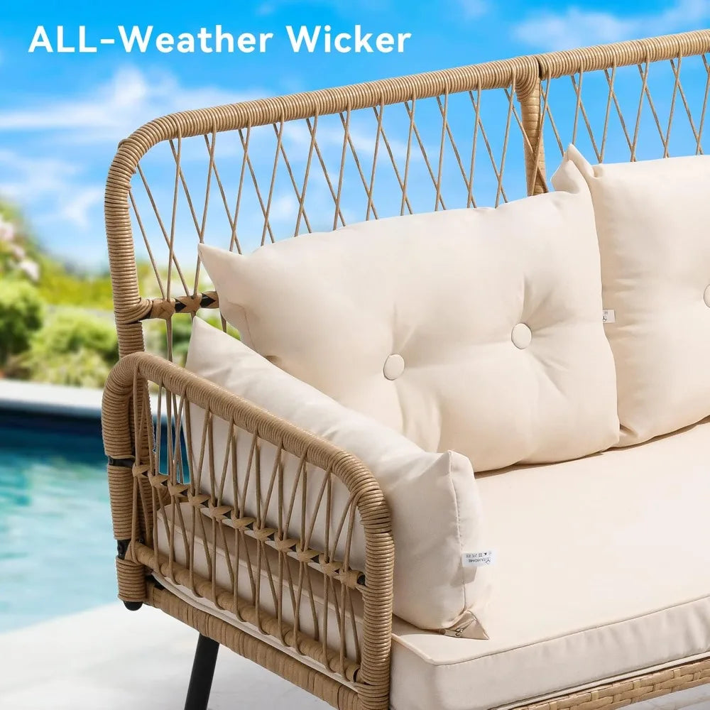 Wicker Outdoor 2 Piece Patio Furniture Set With Cushions