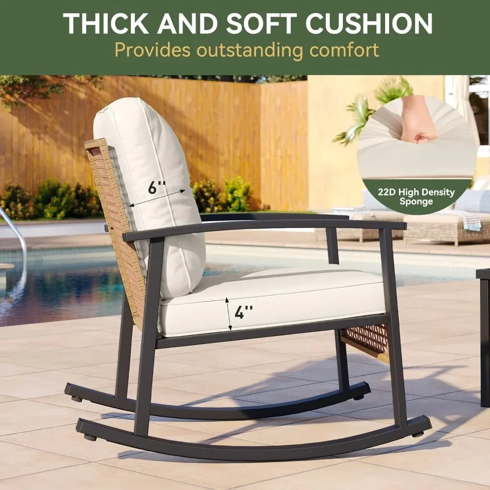 Outdoor Wicker Rocking Bistro Set With Coffee Table