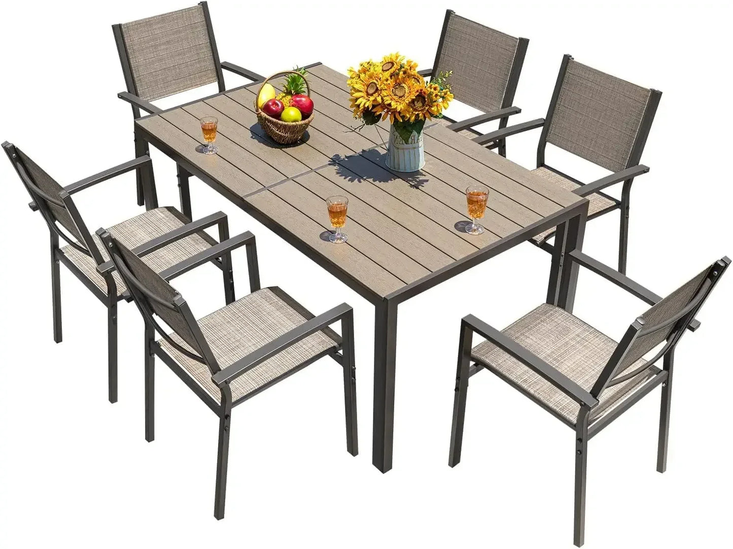 Outdoor Patio Dining Set Large Table And Textilene Chairs