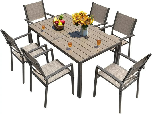 Outdoor Patio Dining Set Large Table And Textilene Chairs