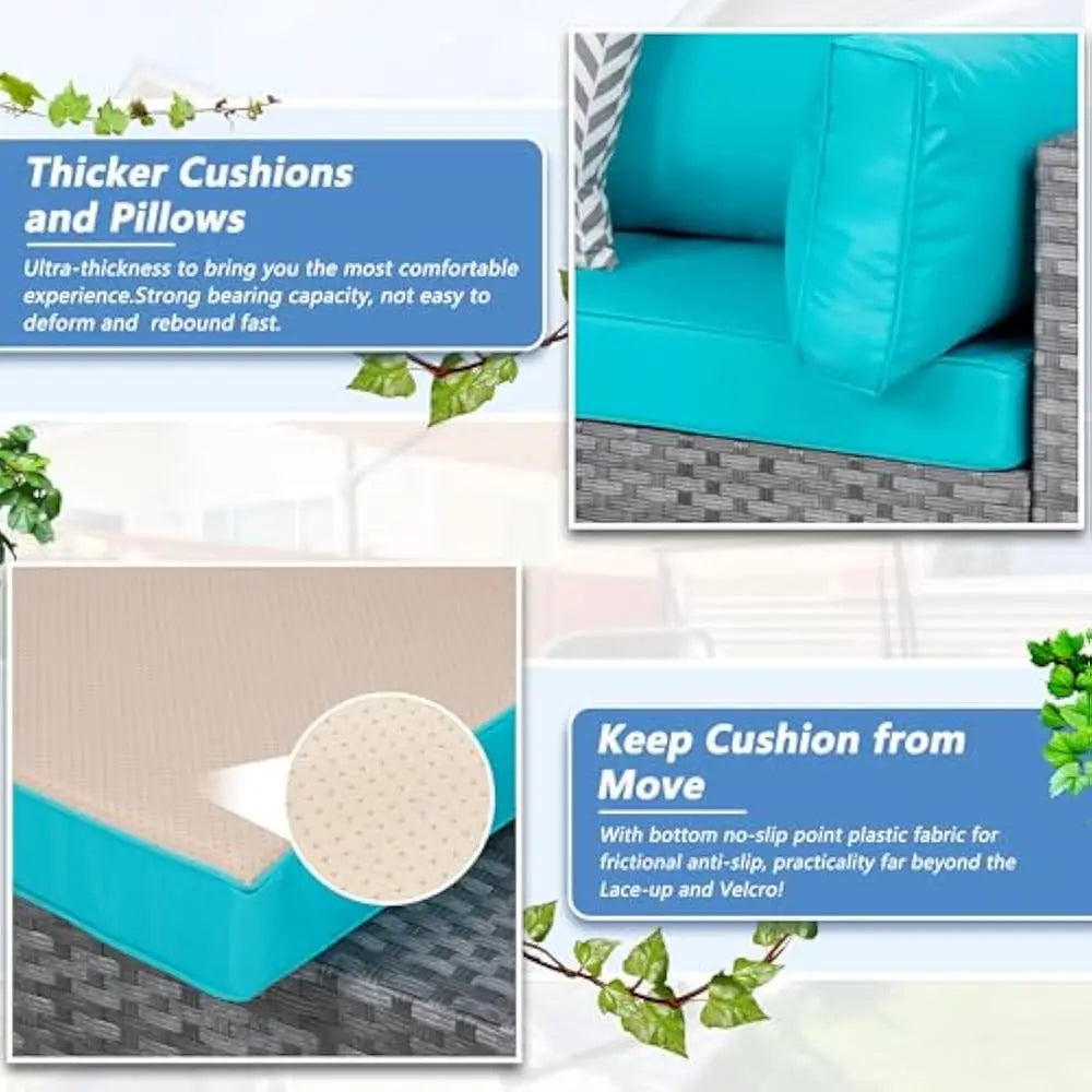 Outdoor 5 Piece Patio Sectional Sofa Set With Wicker