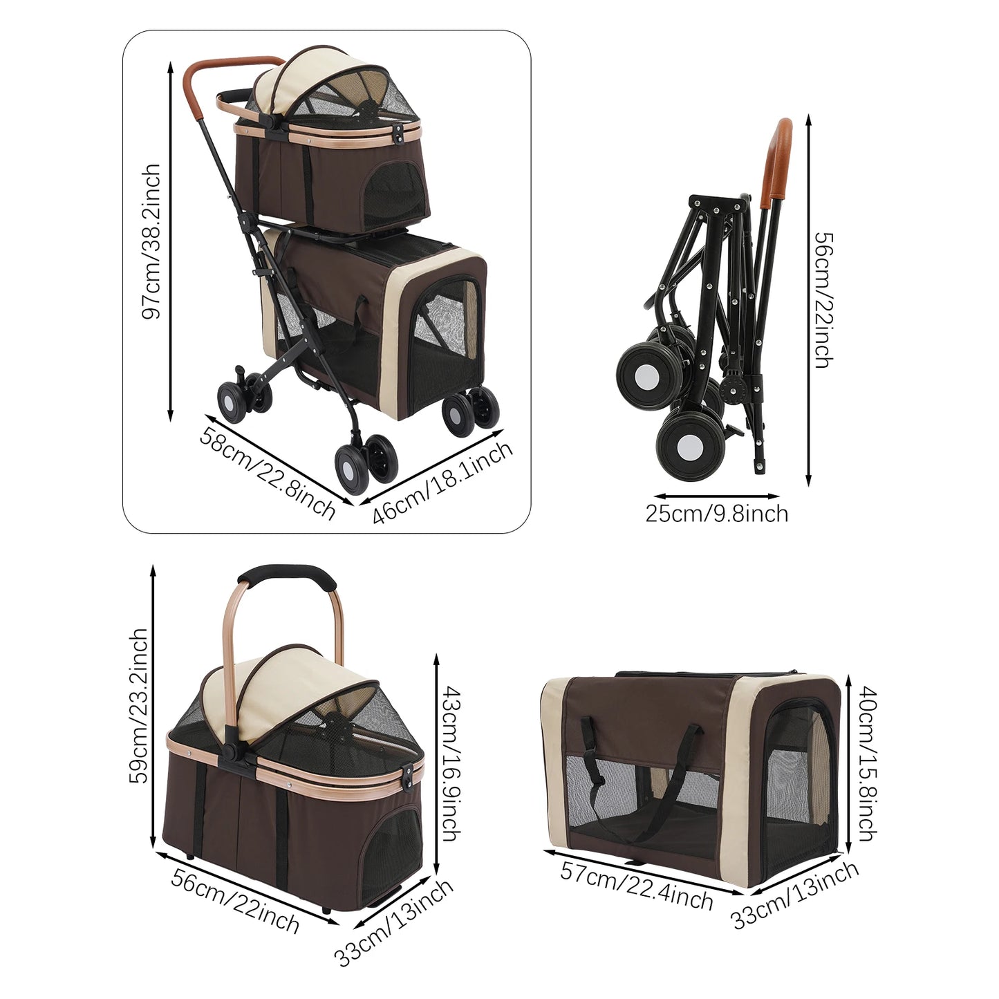 Hign Concerned 2 Tier Foldable Pet Stroller For Small Dogs