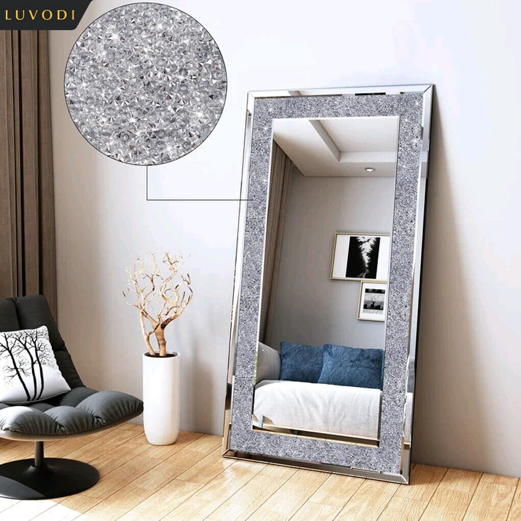 LUVODI Frameless Vanity Mirror With Crystalline Rhinestones Wall Mounted Elegance