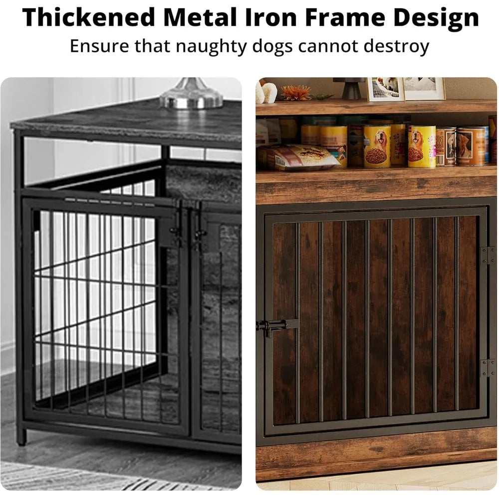 DAFIFY Corner Wooden Dog Crate Furniture 2 Tier Shelves