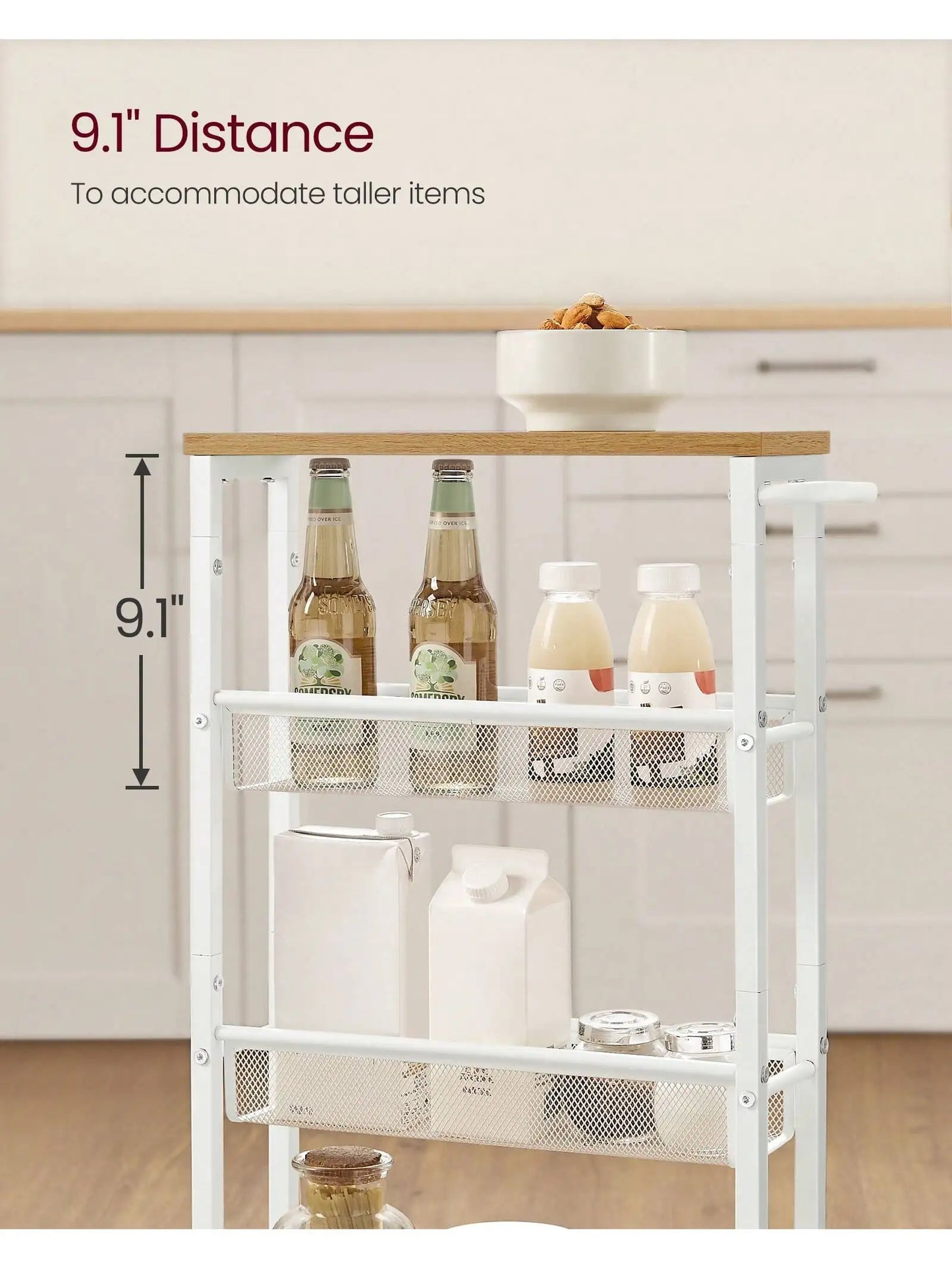 VASAGLE Slim Rolling Cart 4 Tier Narrow Kitchen Storage