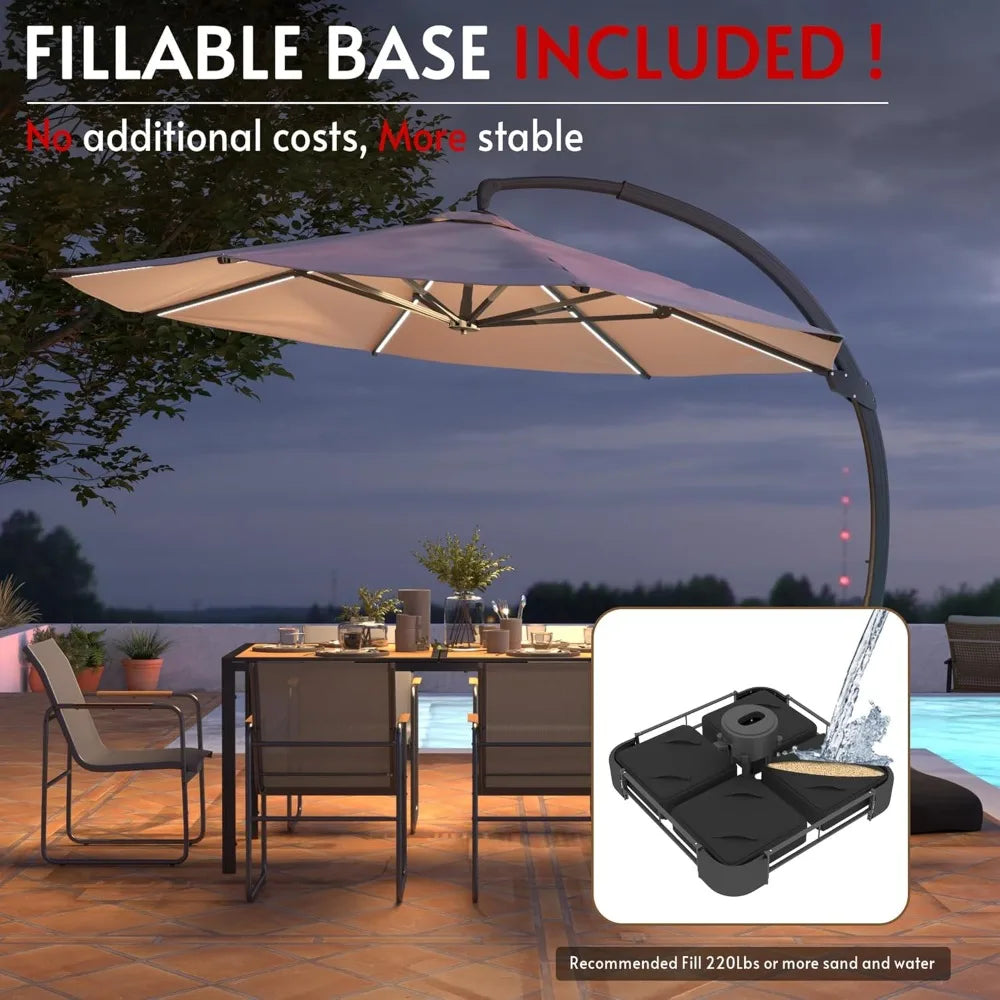 General Use Solar Powered LED Cantilever Patio Umbrella Base
