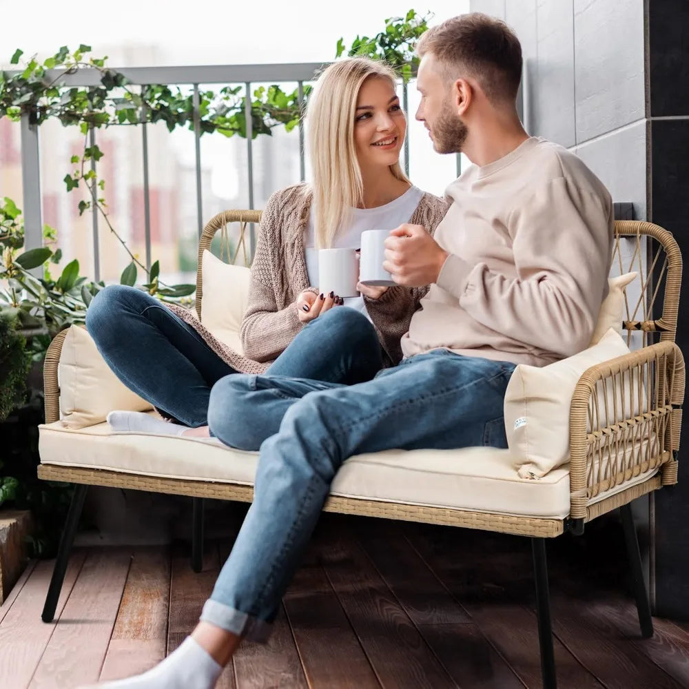 Wicker Outdoor 2 Piece Patio Furniture Set With Cushions