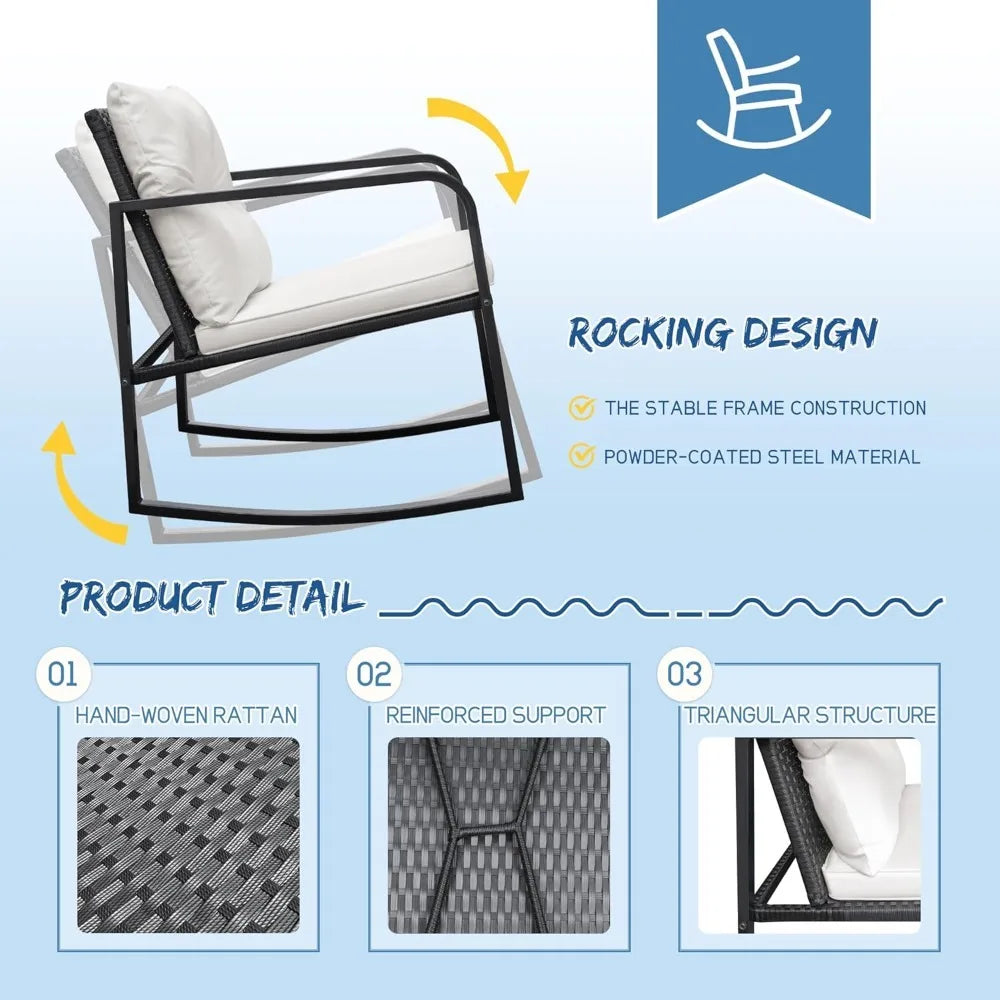 Angduo Rocking Wicker Bistro Set Outdoor Patio Furniture