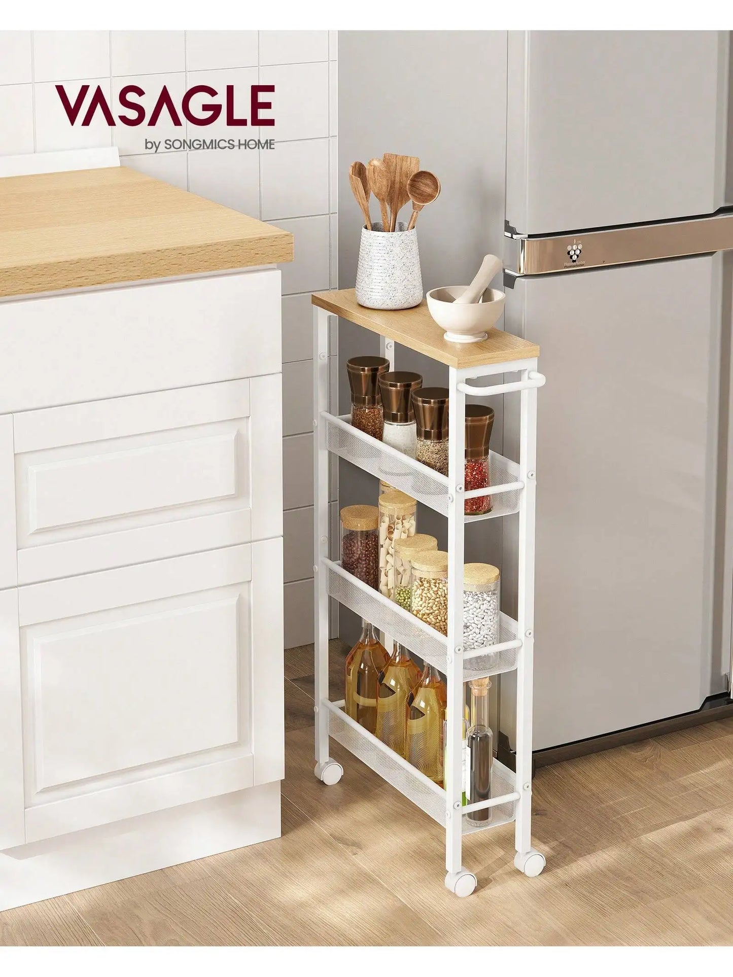 VASAGLE Slim Rolling Cart 4 Tier Narrow Kitchen Storage