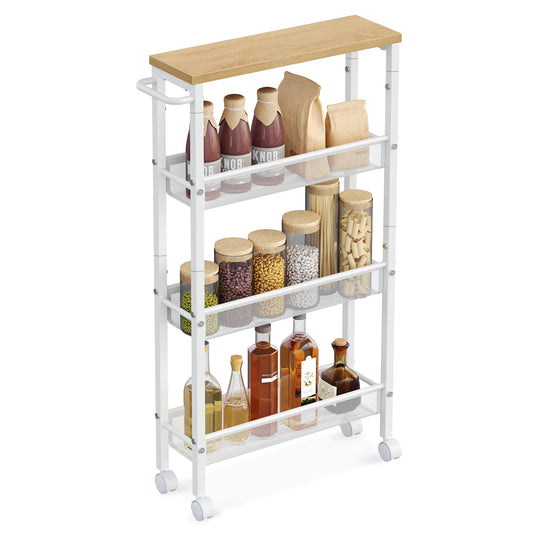 VASAGLE Slim Rolling Cart 4 Tier Narrow Kitchen Storage