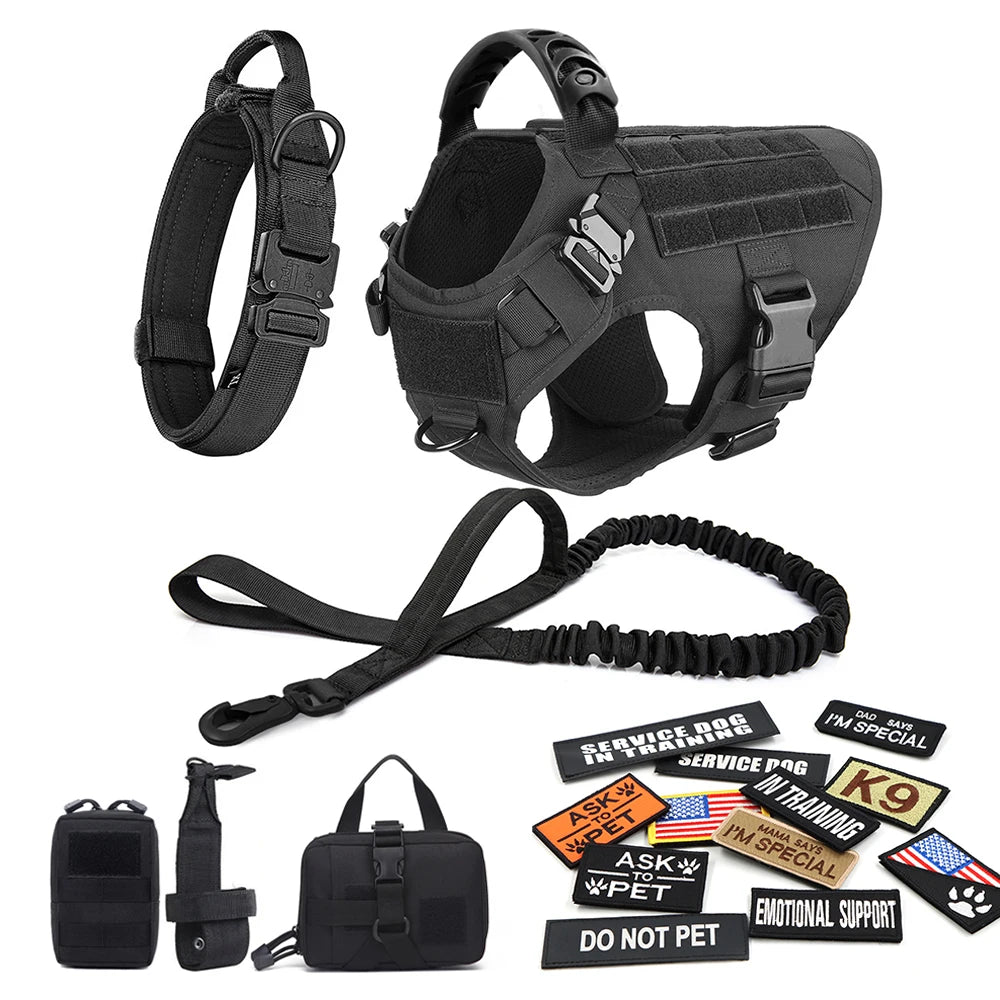 PETRAVELCN Military Dog Harness Vest With Leash Patches Set