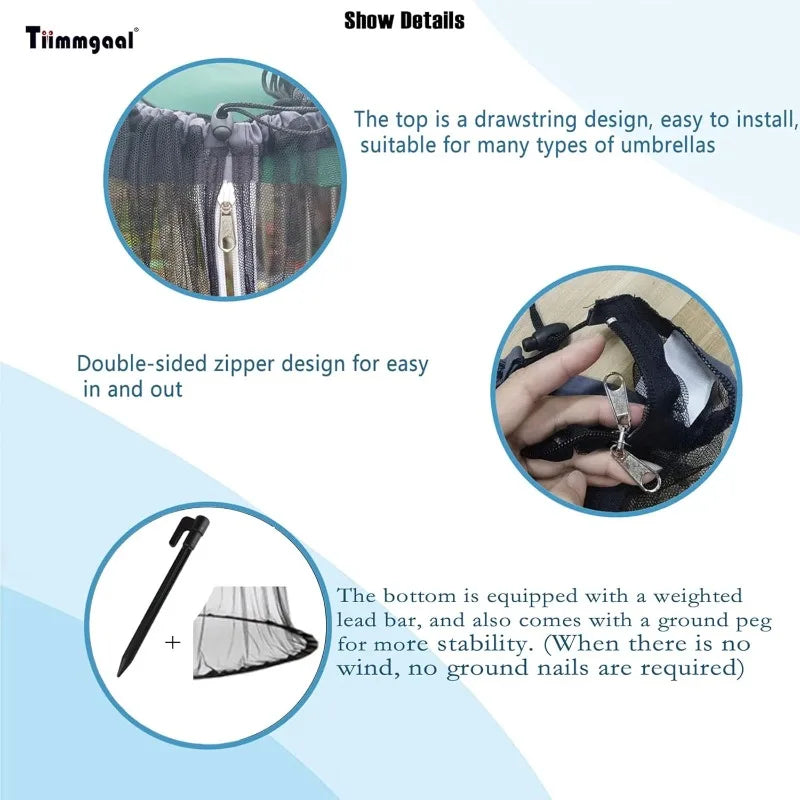 Mosquito Netting For Patio Umbrella With Double Zipper