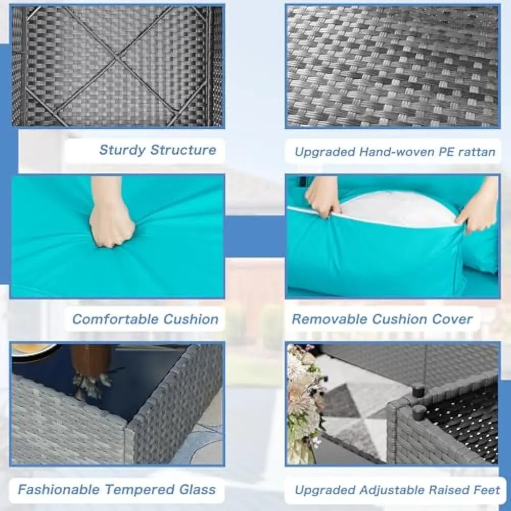 Outdoor 5 Piece Patio Sectional Sofa Set With Wicker