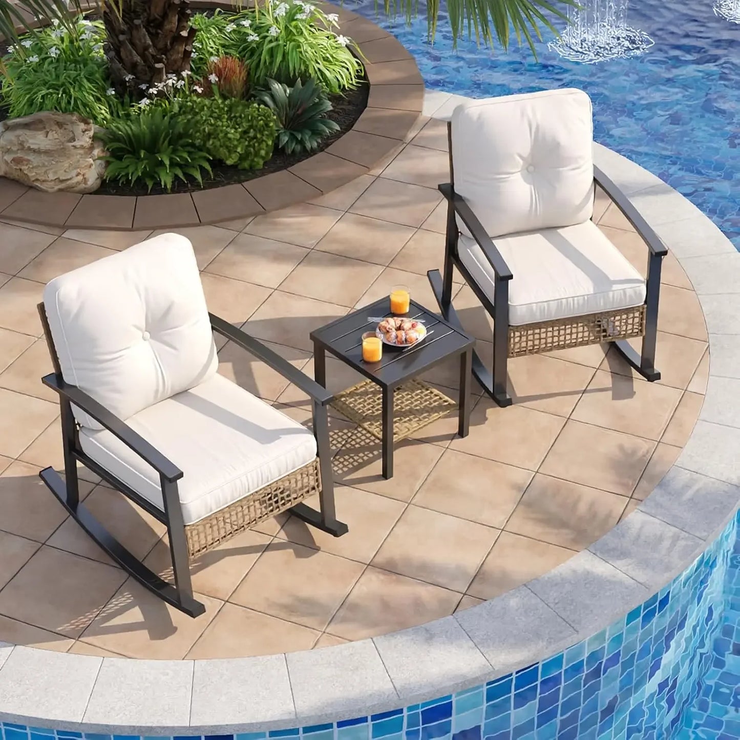 Outdoor Wicker Rocking Bistro Set With Coffee Table