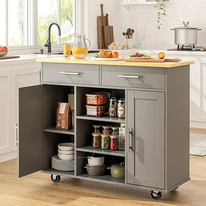 XMSJ Kitchen Island Cart With Storage On Wheels Shelves