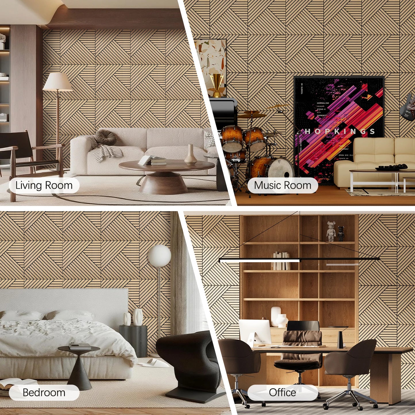 Self Adhesive Acoustic Wood Slat Panels For Noise Reduction