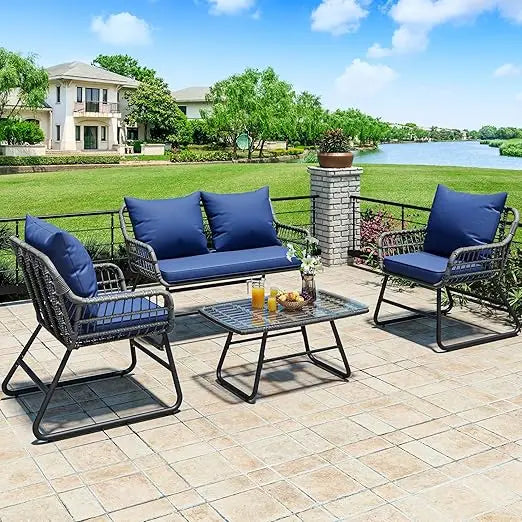 Wicker Outdoor 2 Piece Patio Furniture Set With Cushions