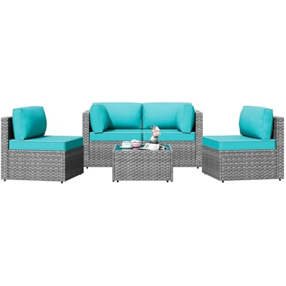 Outdoor 5 Piece Patio Sectional Sofa Set With Wicker
