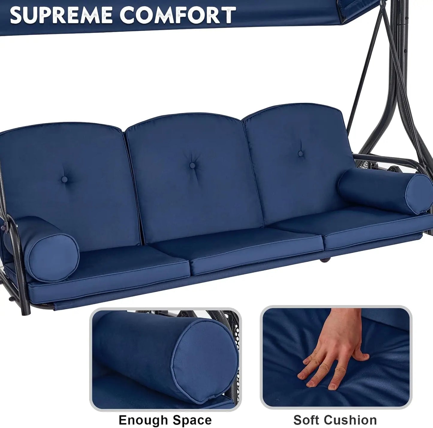 Outdoor Porch Swing With Adjustable Canopy And Stand