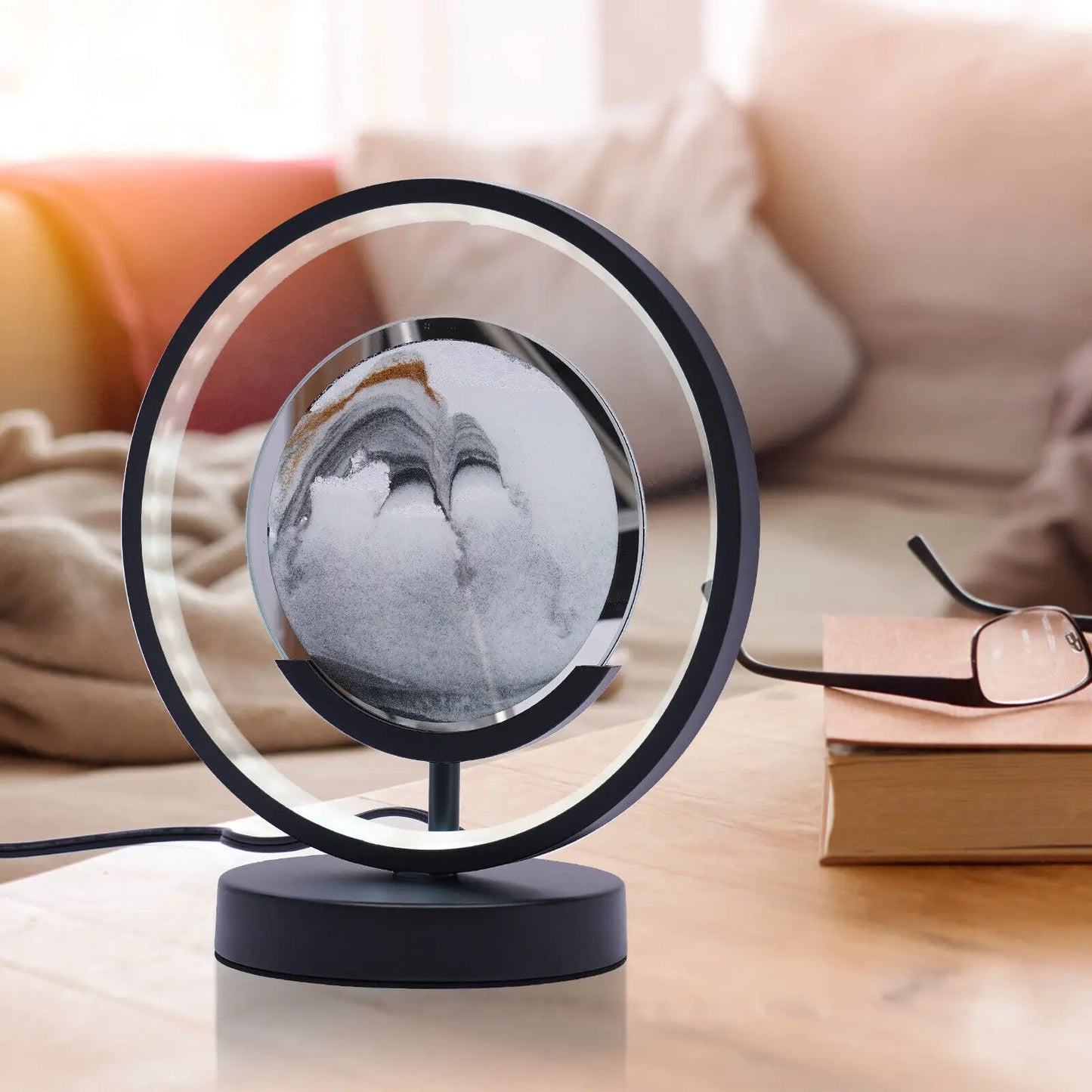 3D Round LED Moving Sand Art Lamp For Calming Decor