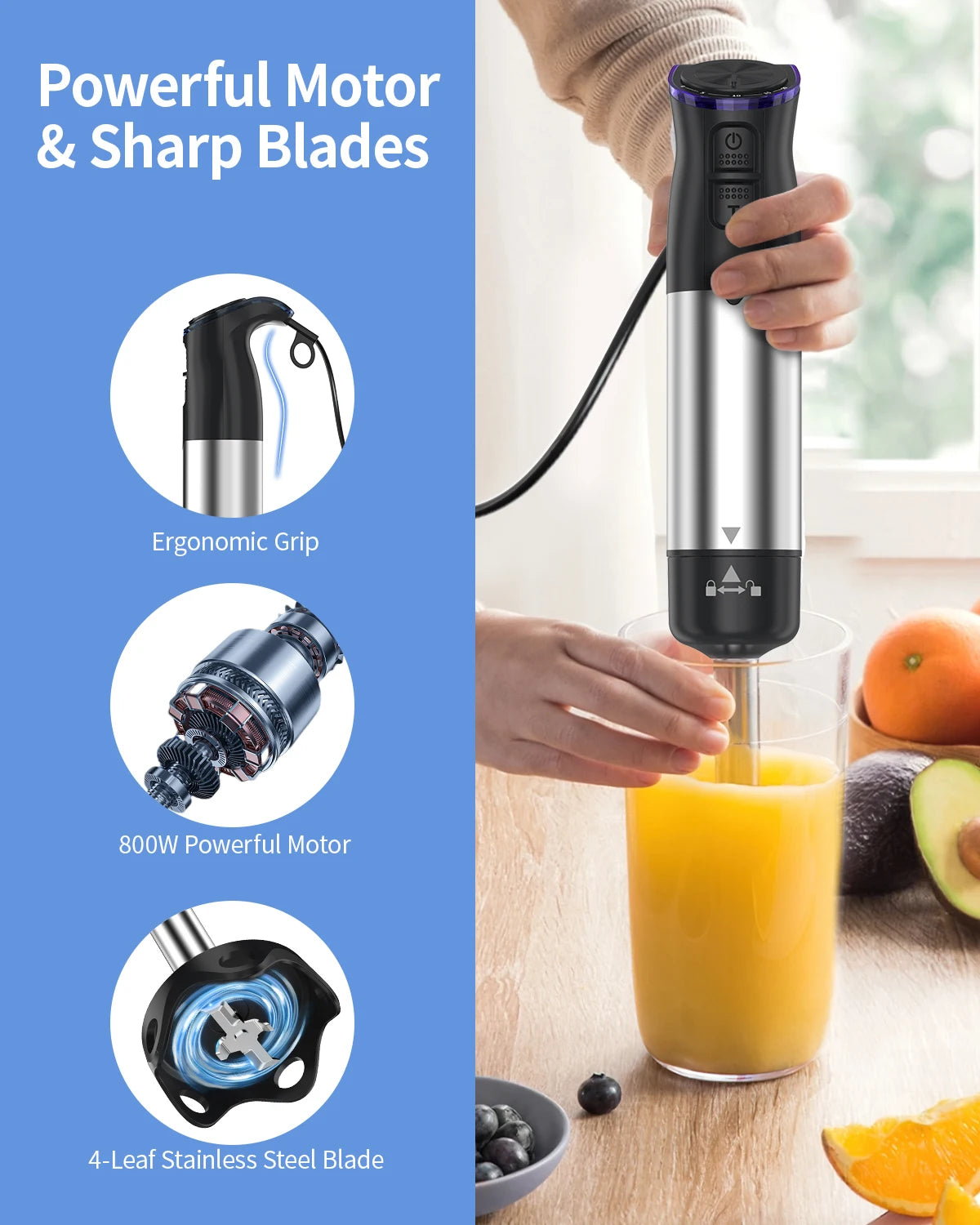 ZHIYU 1000W Electric Immersion Handheld Blender 5 in 1