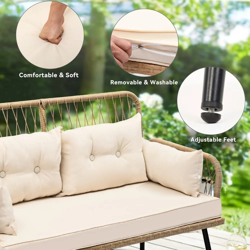 Wicker Outdoor 2 Piece Patio Furniture Set With Cushions