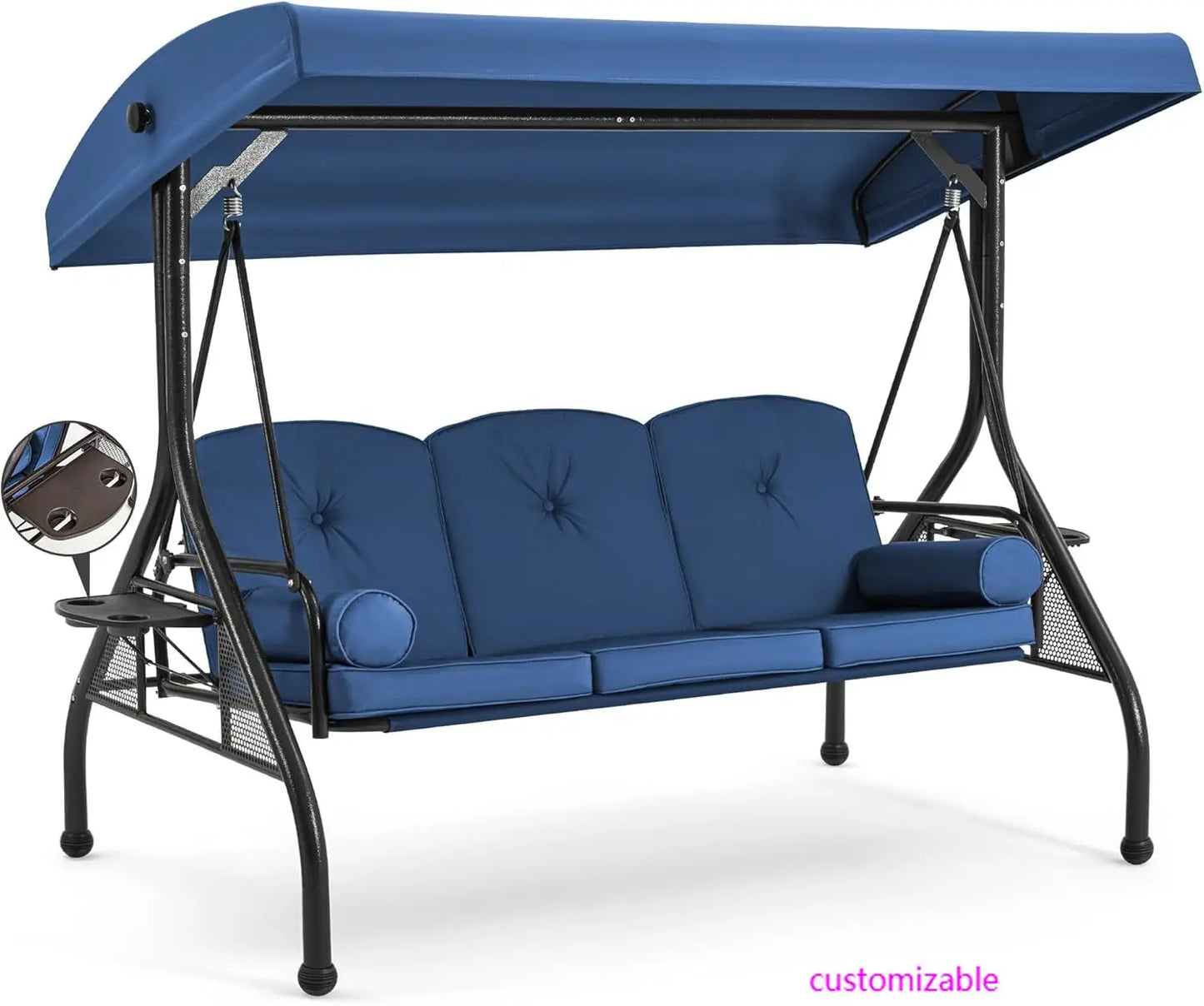 Outdoor Porch Swing With Adjustable Canopy And Stand