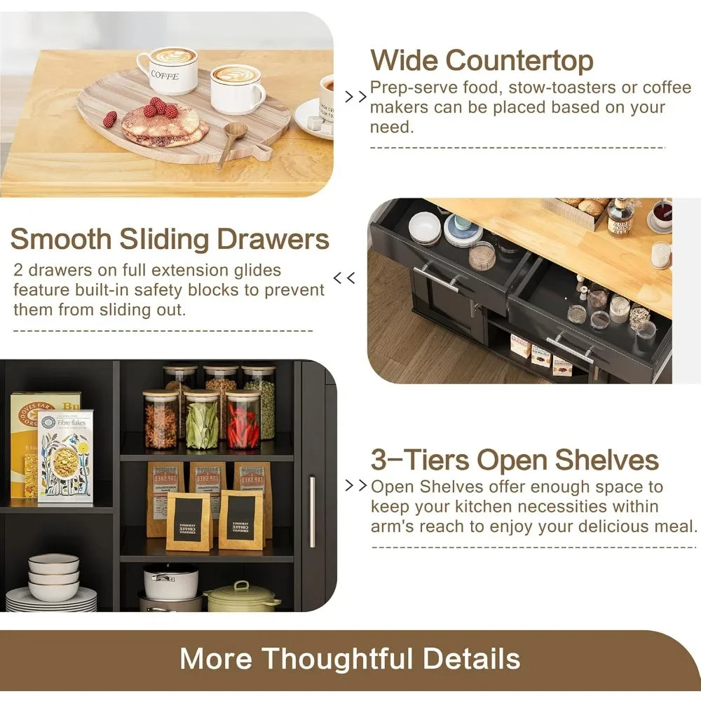 XMSJ Kitchen Island Cart With Storage On Wheels Shelves