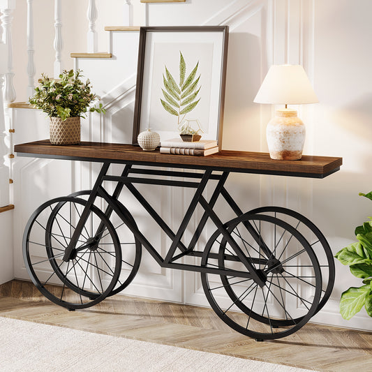Farmhouse Extra Long Console Table with Bicycle Metal Base