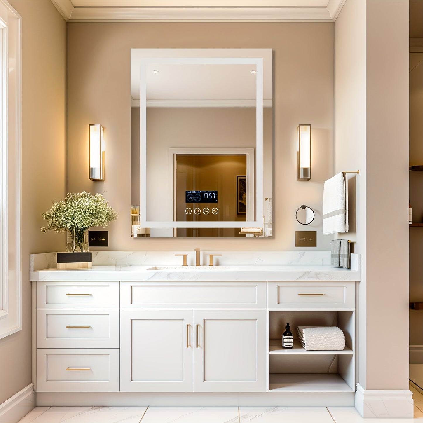 Smart LED Lighted Bathroom Mirror with Dimming and Music Features