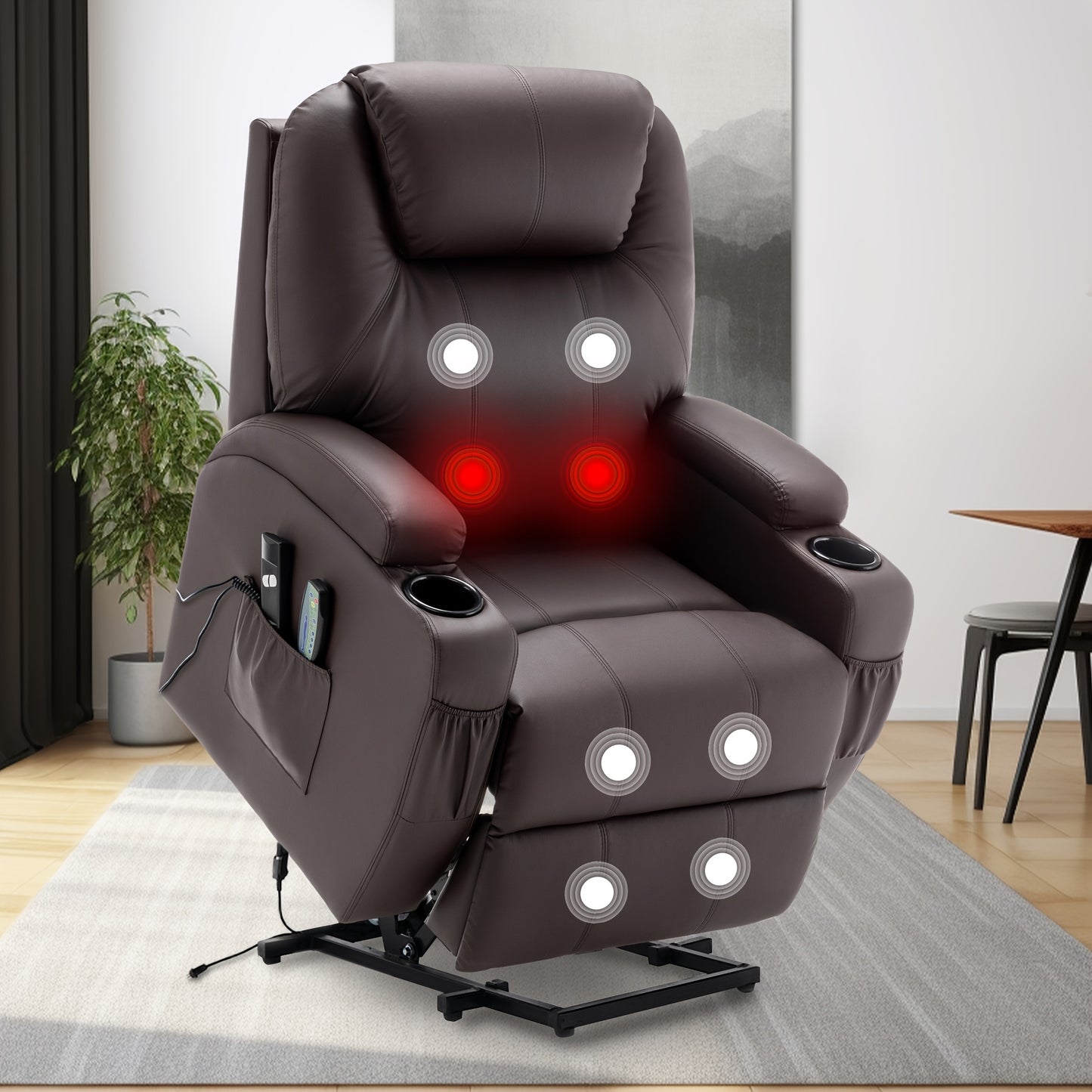 Black Power Lift Recliner Chair with Massage and Heat Function