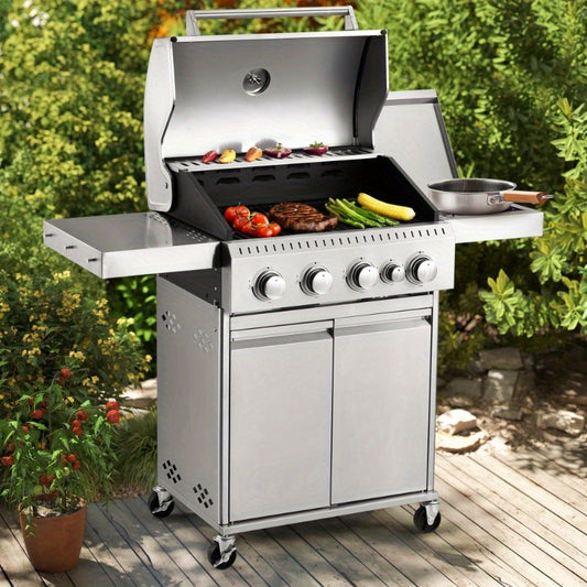 Stainless Steel Propane Gas Grill With Side Burner For Outdoors