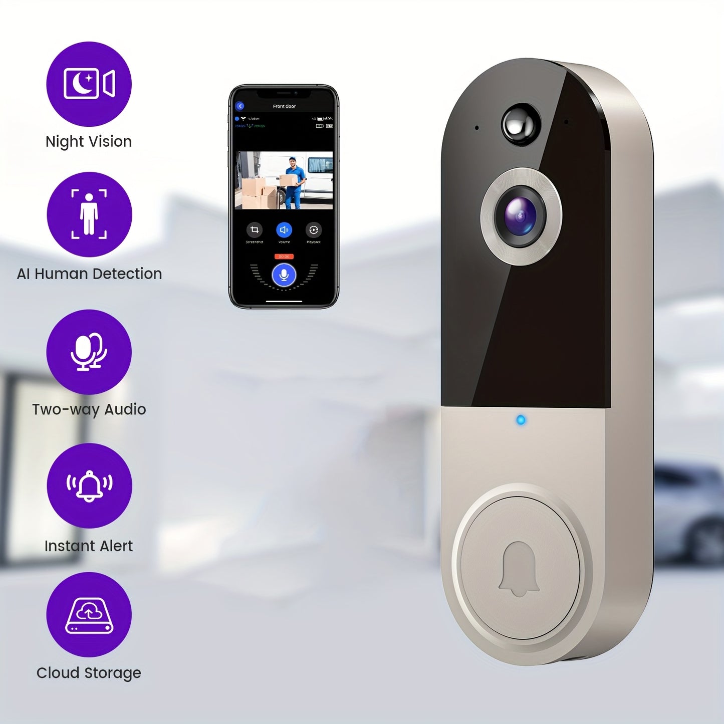 1080P Video Doorbell Camera With Intelligent Body Detection