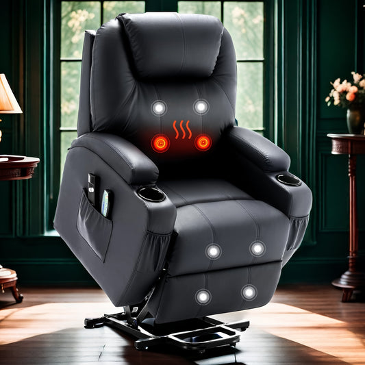 Black Power Lift Recliner Chair with Massage and Heat Function