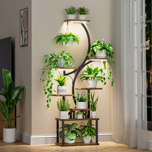 CODACE Indoor Plant Stand with Grow Lights and Tiered Shelves
